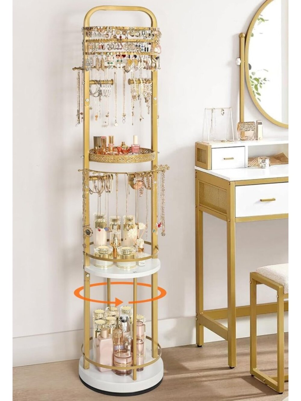 Jewelry Organizer Stand - Rotating Floor Display for Necklaces, Earrings